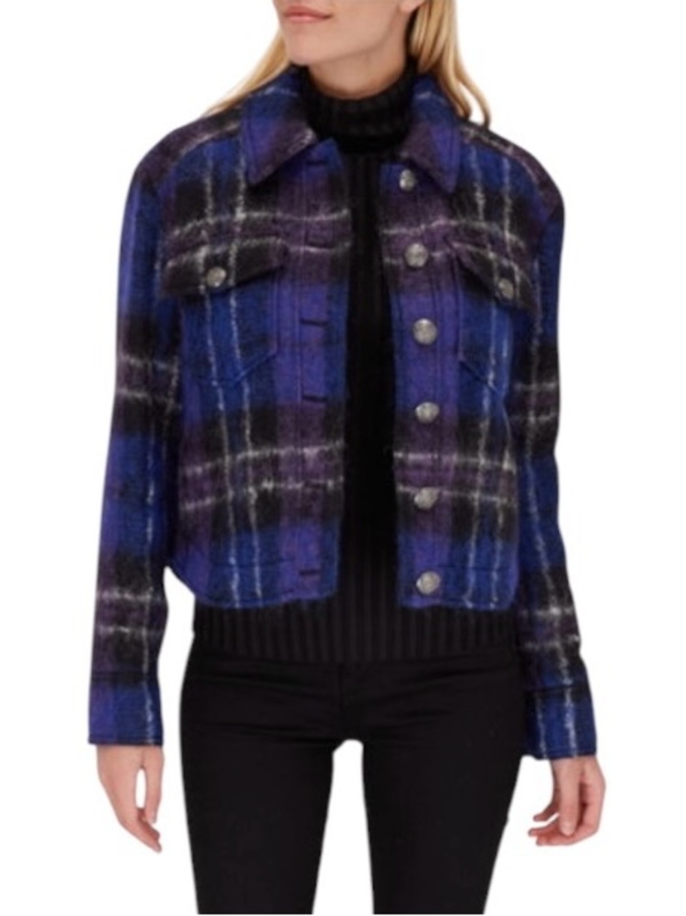 VERONICA BEARD Emmons Purple plaid Mohair Short OverCoat Jacket S-2 $695